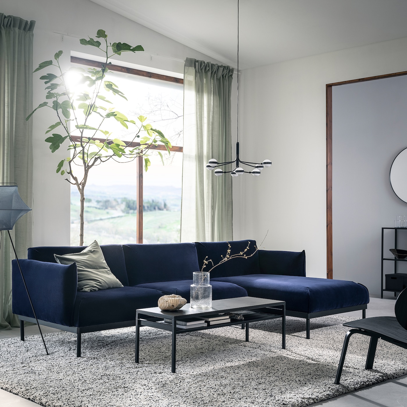 ÄPPLARYD 3-seat sofa with chaise longue Djuparp dark blue - IKEA