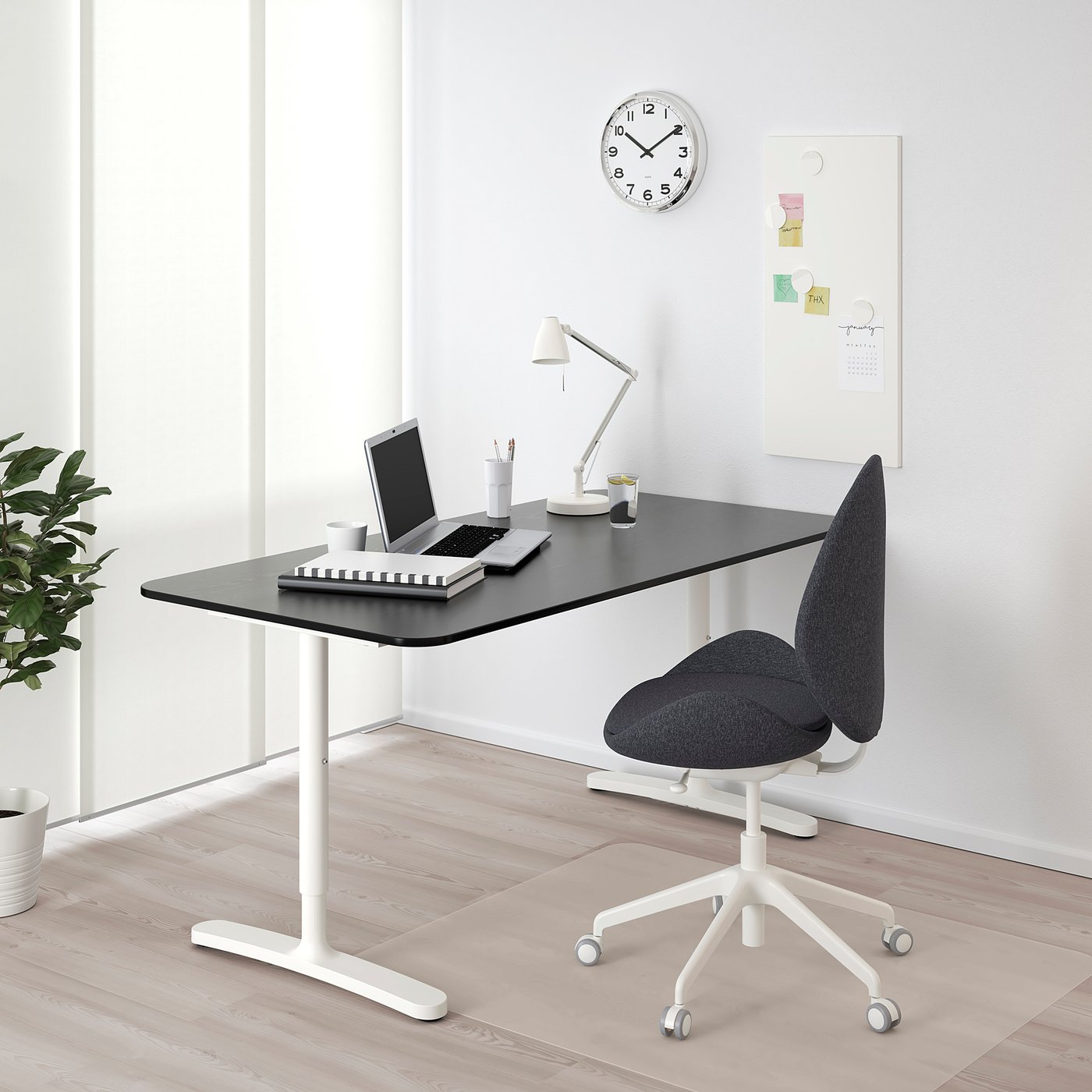 BEKANT desk black stained ash veneer/white - IKEA