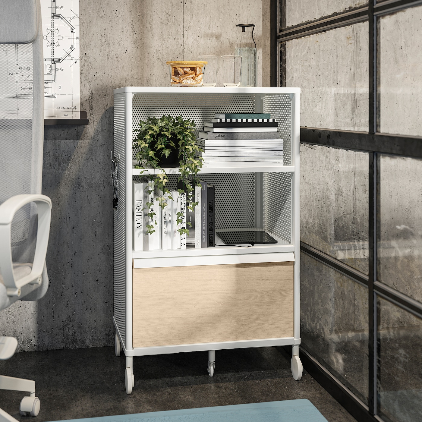 BEKANT storage unit on castors mesh white - IKEA