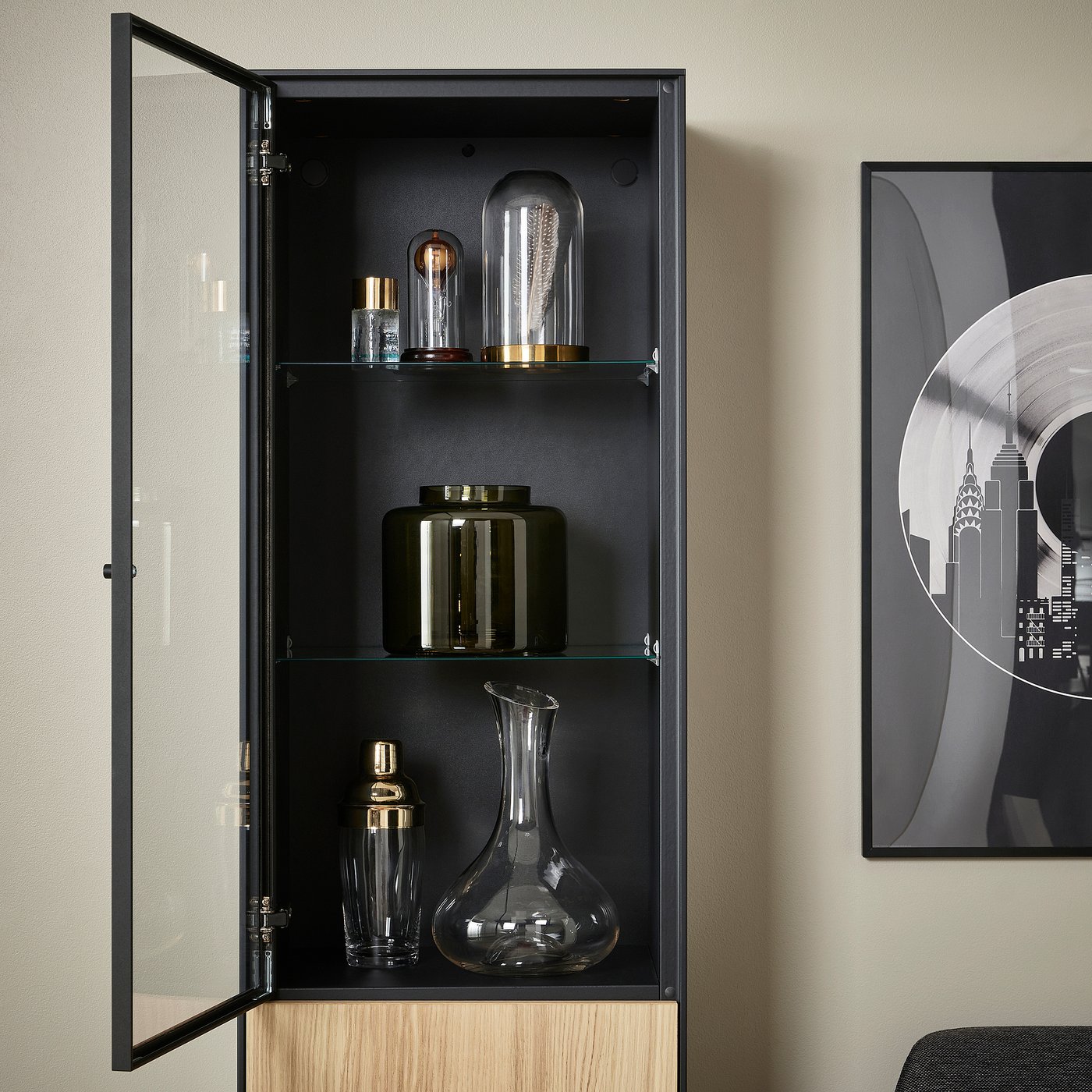 BOASTAD high cabinet black/oak veneer - IKEA