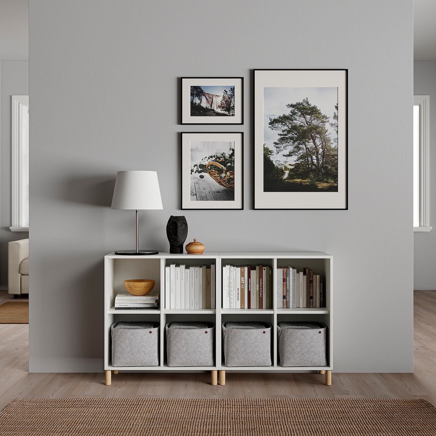 EKET cabinet combination with legs white/wood - IKEA