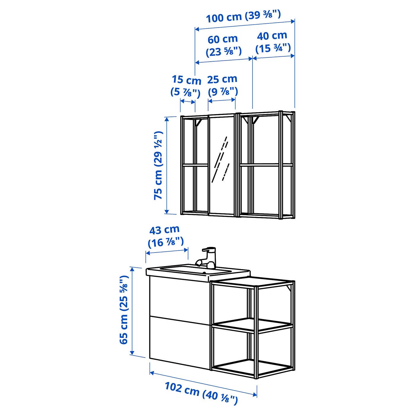 ENHET / TVÄLLEN bathroom furniture, set of 15 grey frame 