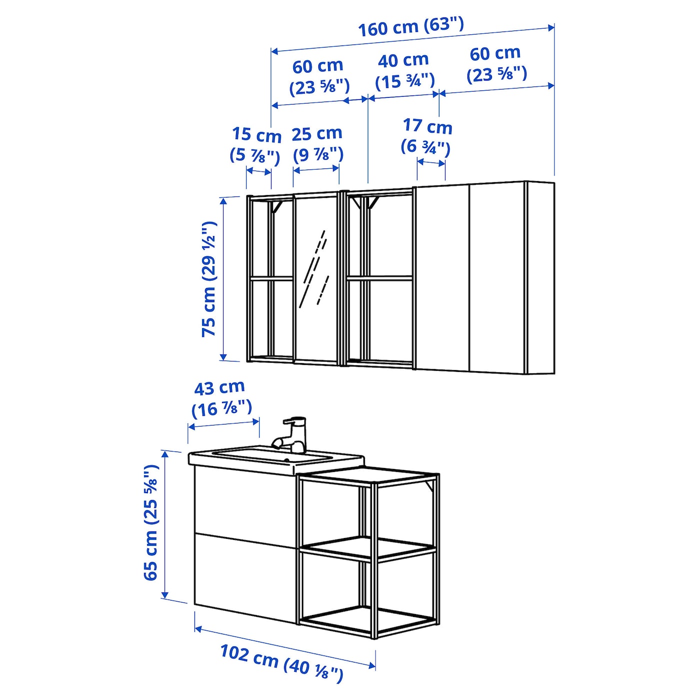 ENHET / TVÄLLEN bathroom furniture, set of 18 grey frame 