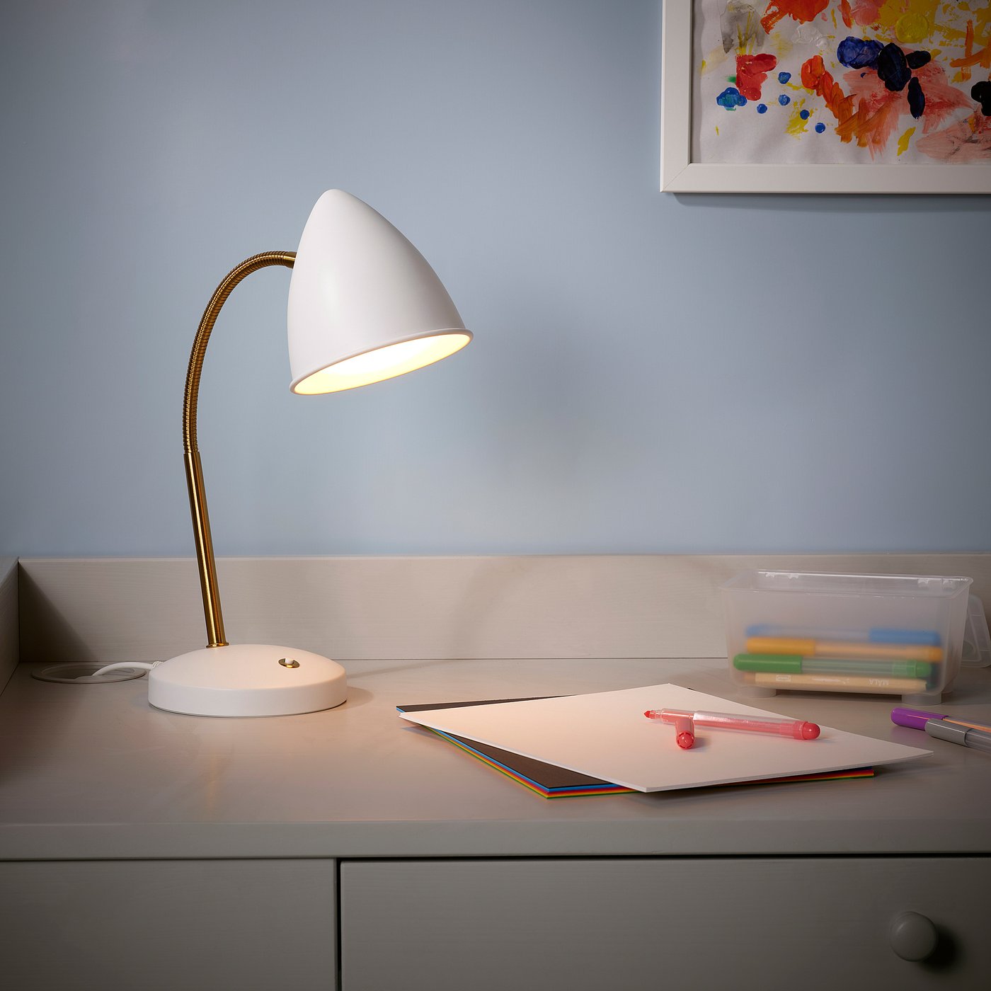 ISNÅLEN LED work lamp white/brass-colour - IKEA