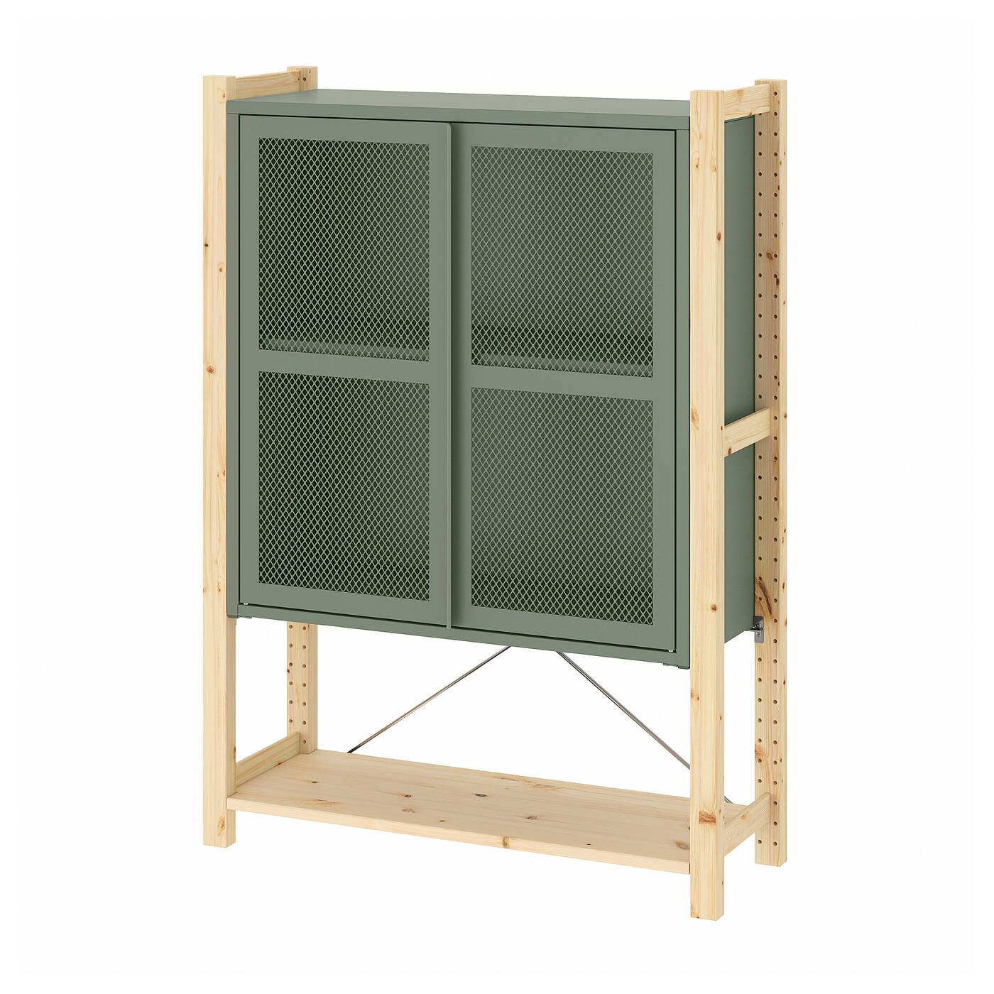 IVAR cabinet with doors pine/grey-green mesh - IKEA