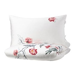 TIMJANSMOTT duvet cover and pillowcase(s), white/floral pattern