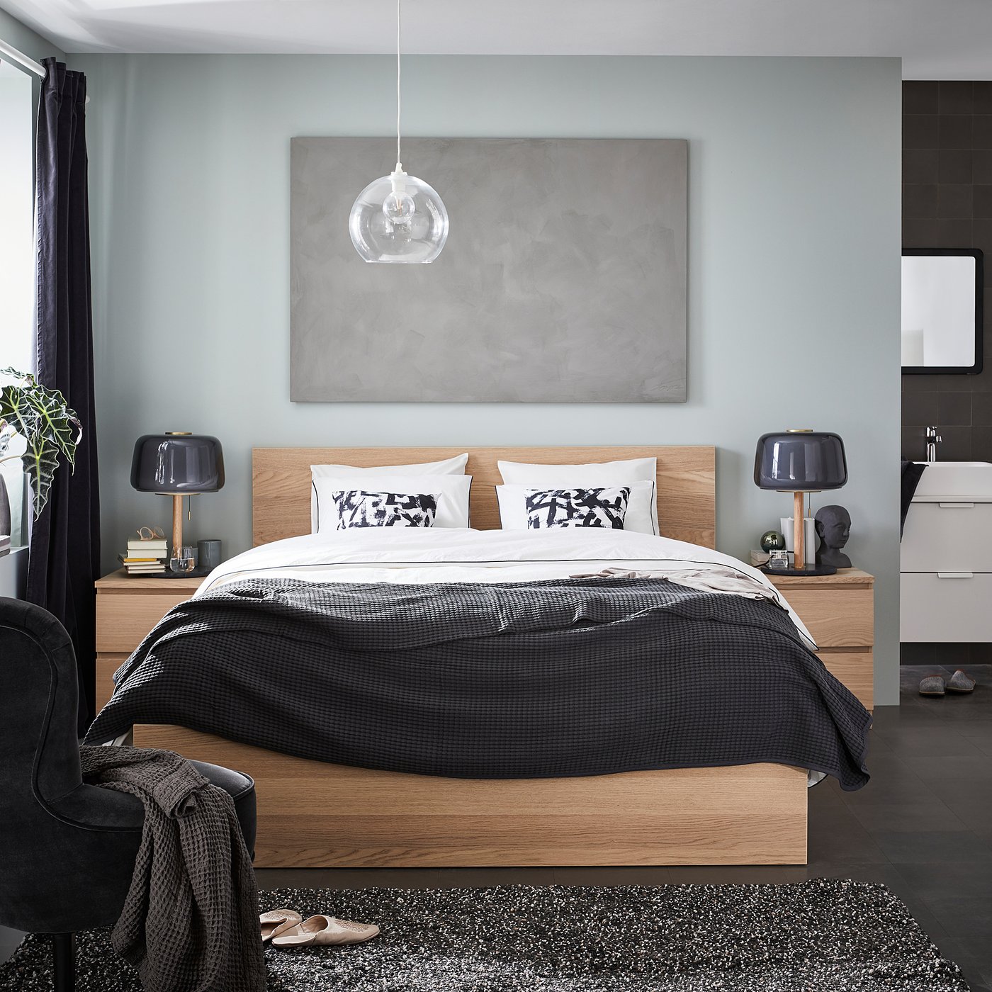 MALM bed frame, high white stained oak veneer/Luröy - IKEA