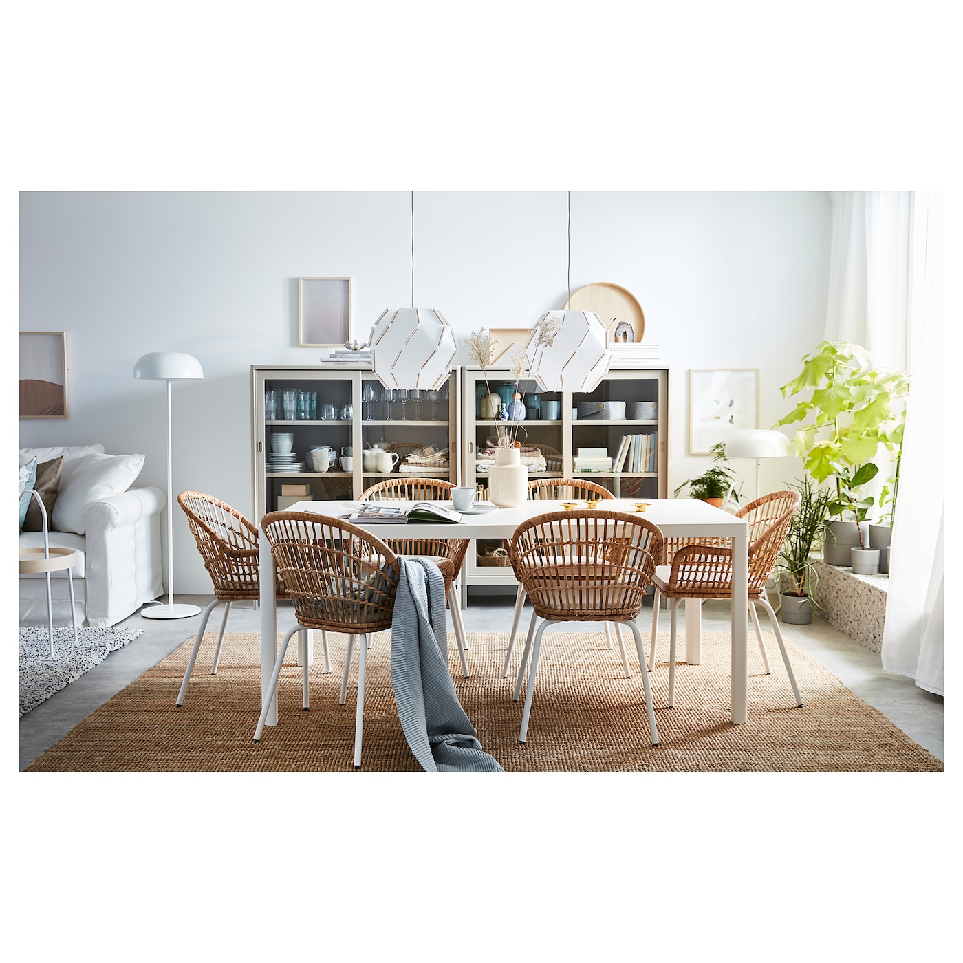 NILSOVE chair with armrests rattan/white - IKEA