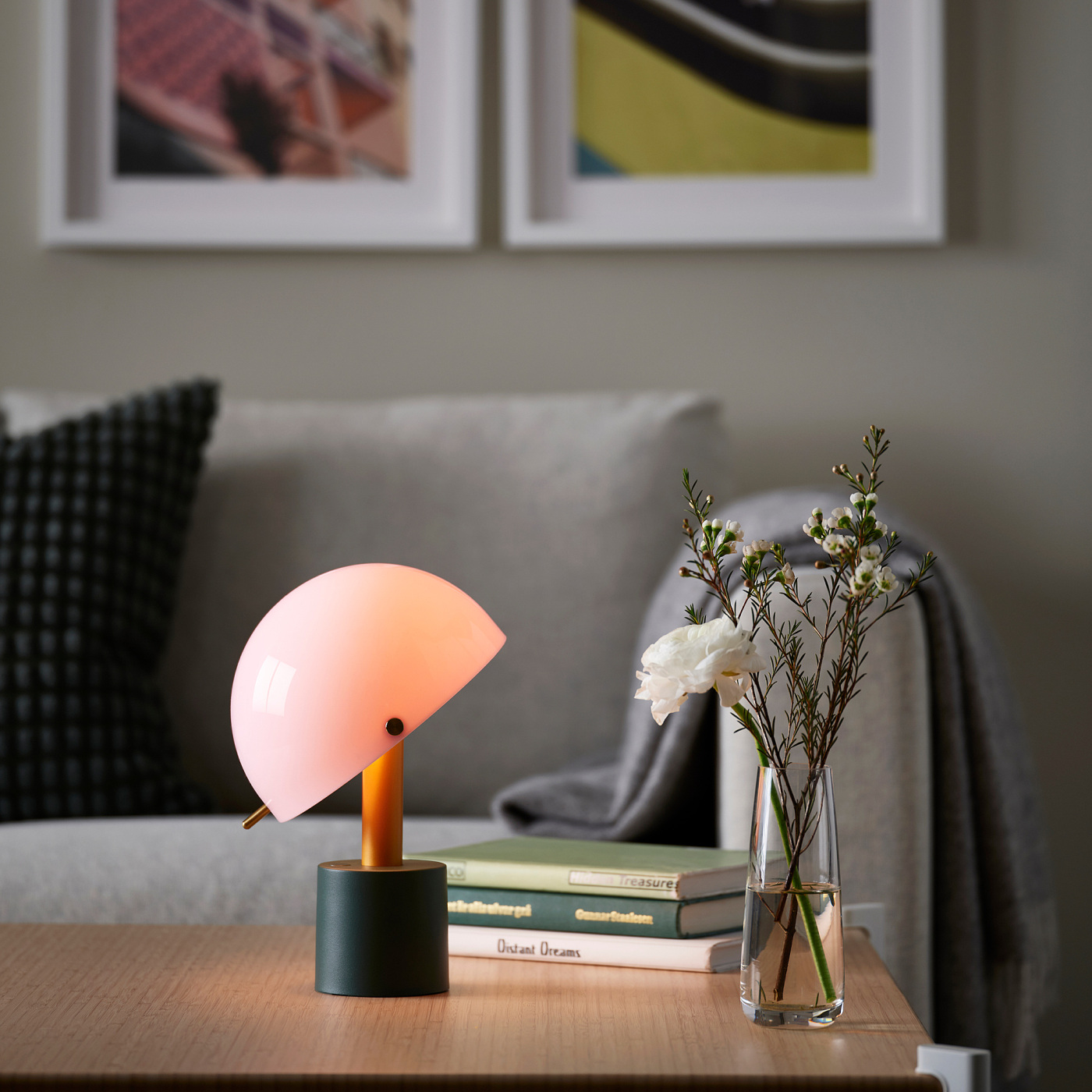 NÖDMAST LED portable lamp, battery operated light pink/dark grey-green ...