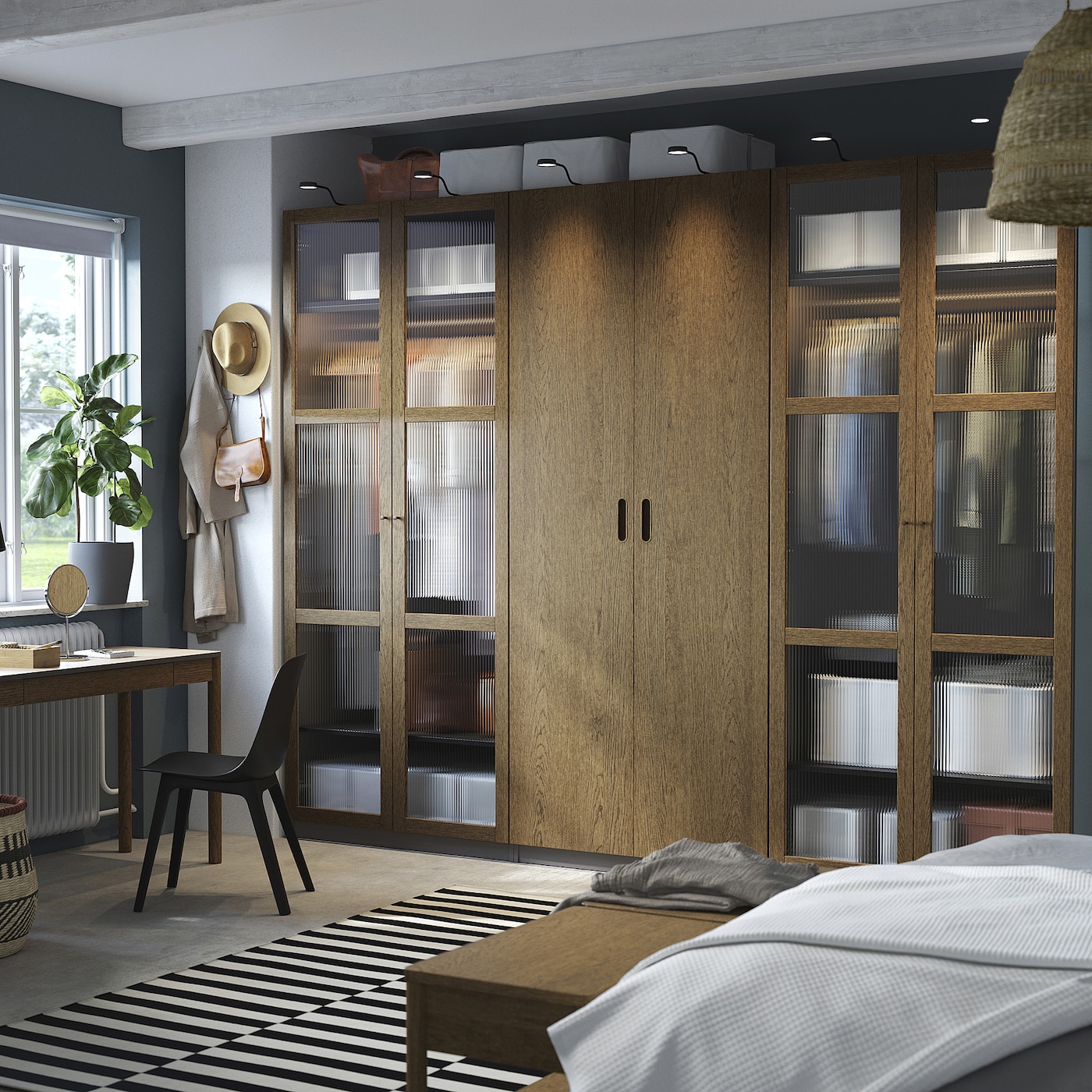 PAX / TONSTAD wardrobe combination dark grey brown/stained oak veneer ...