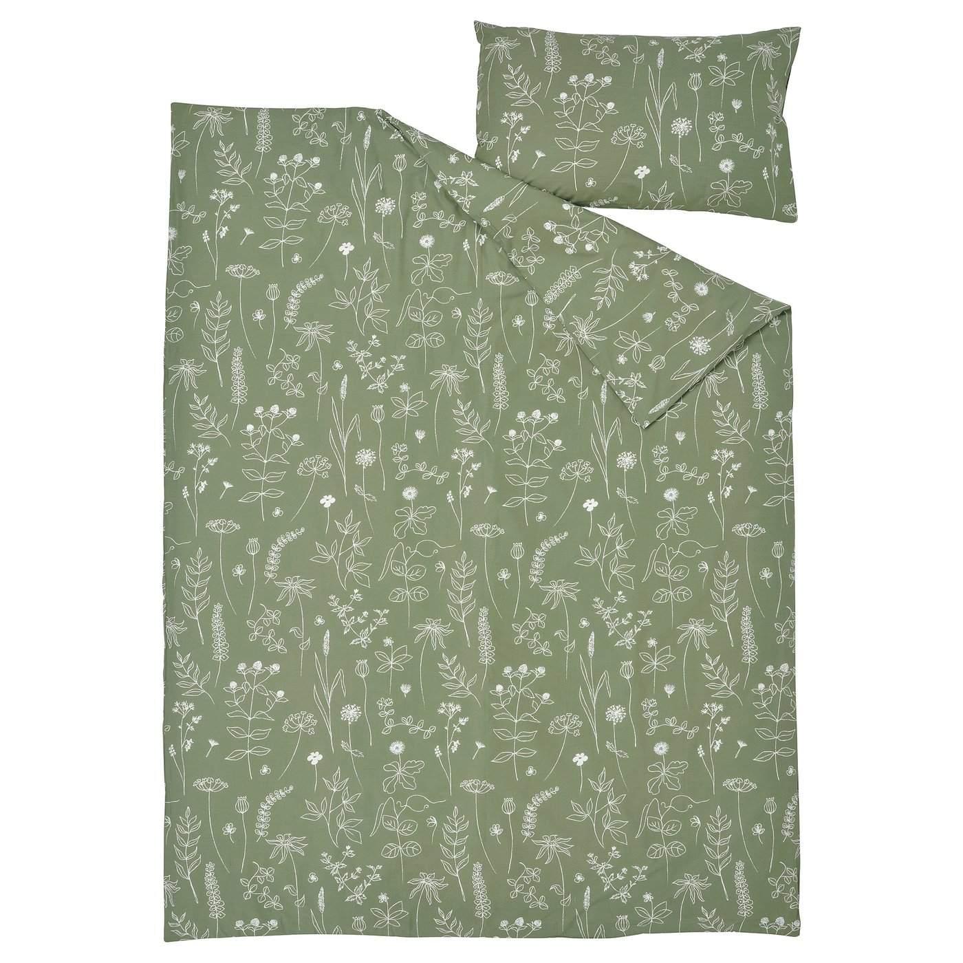 SLÅNGULDMAL duvet cover and pillowcase green/floral pattern IKEA