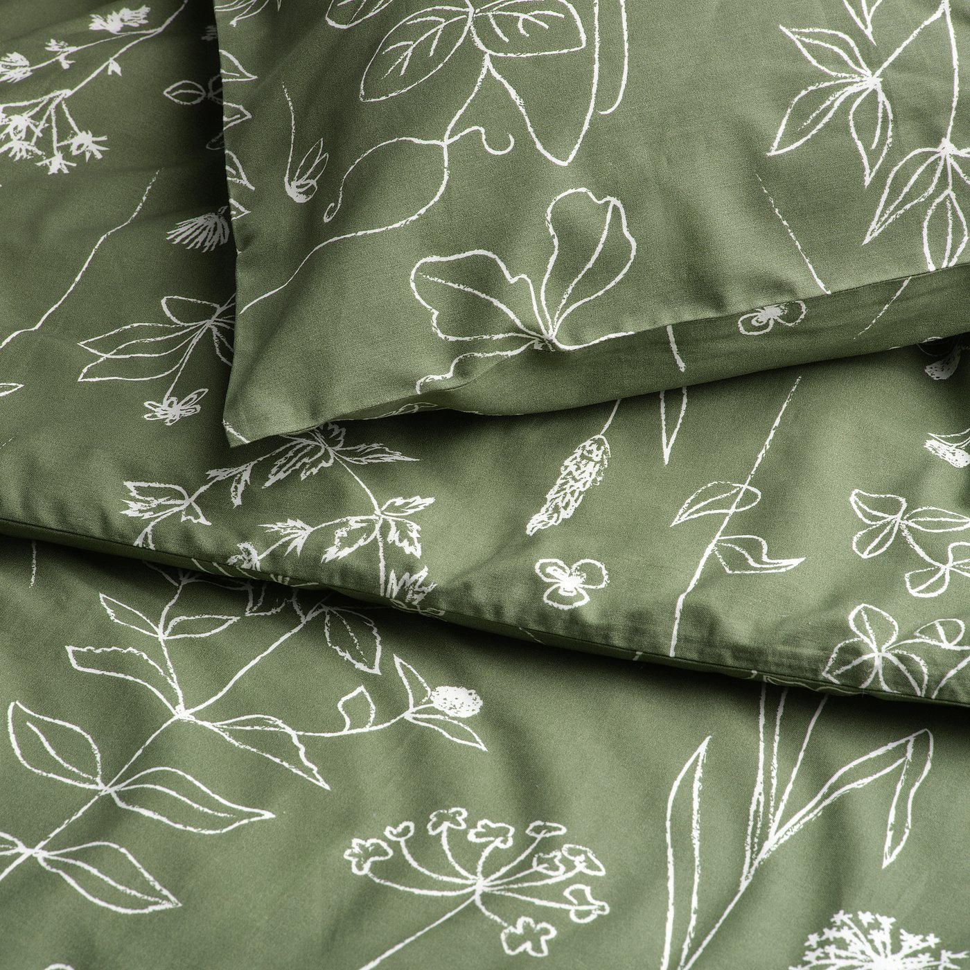 SLÅNGULDMAL duvet cover and pillowcase green/floral pattern IKEA