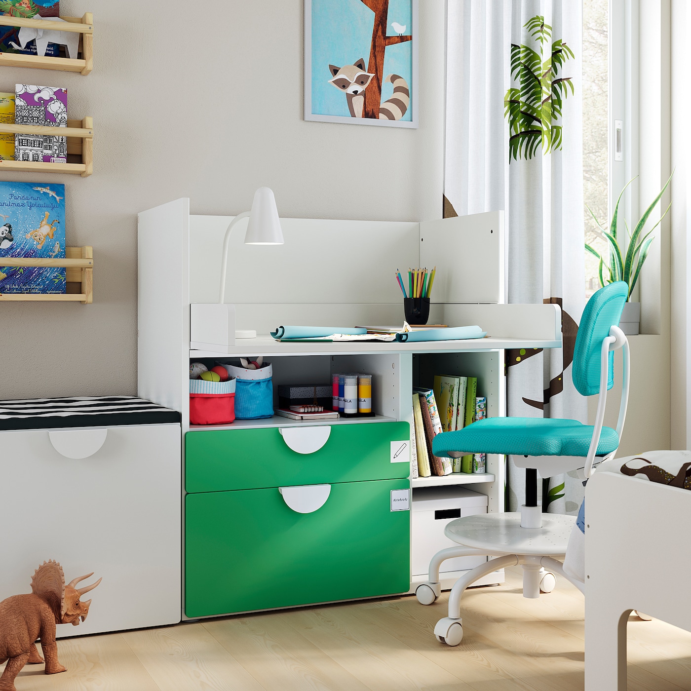SMÅSTAD desk white green/with 2 drawers - IKEA