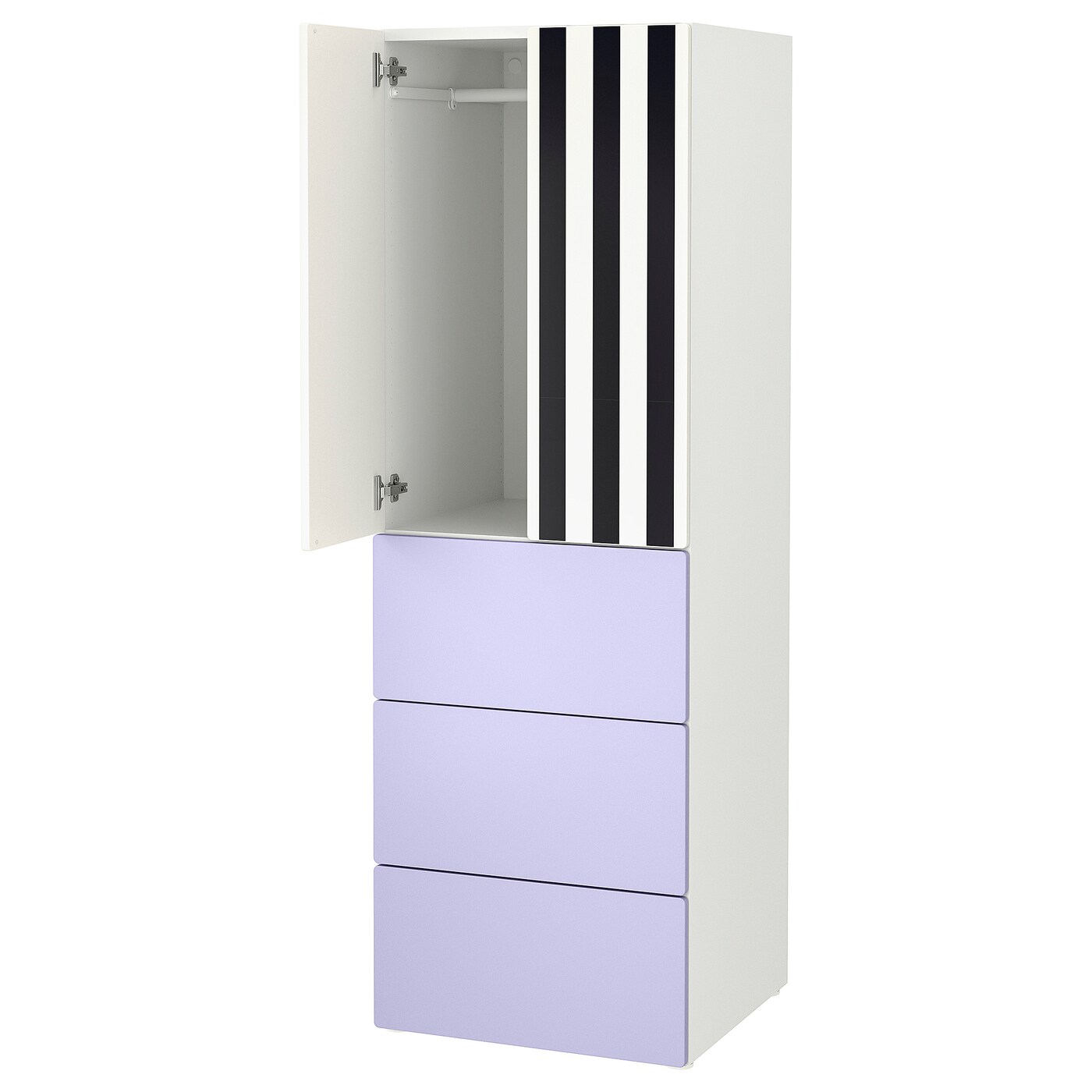 SMÅSTAD / PLATSA wardrobe white stripe/lilac with 3 drawers - IKEA