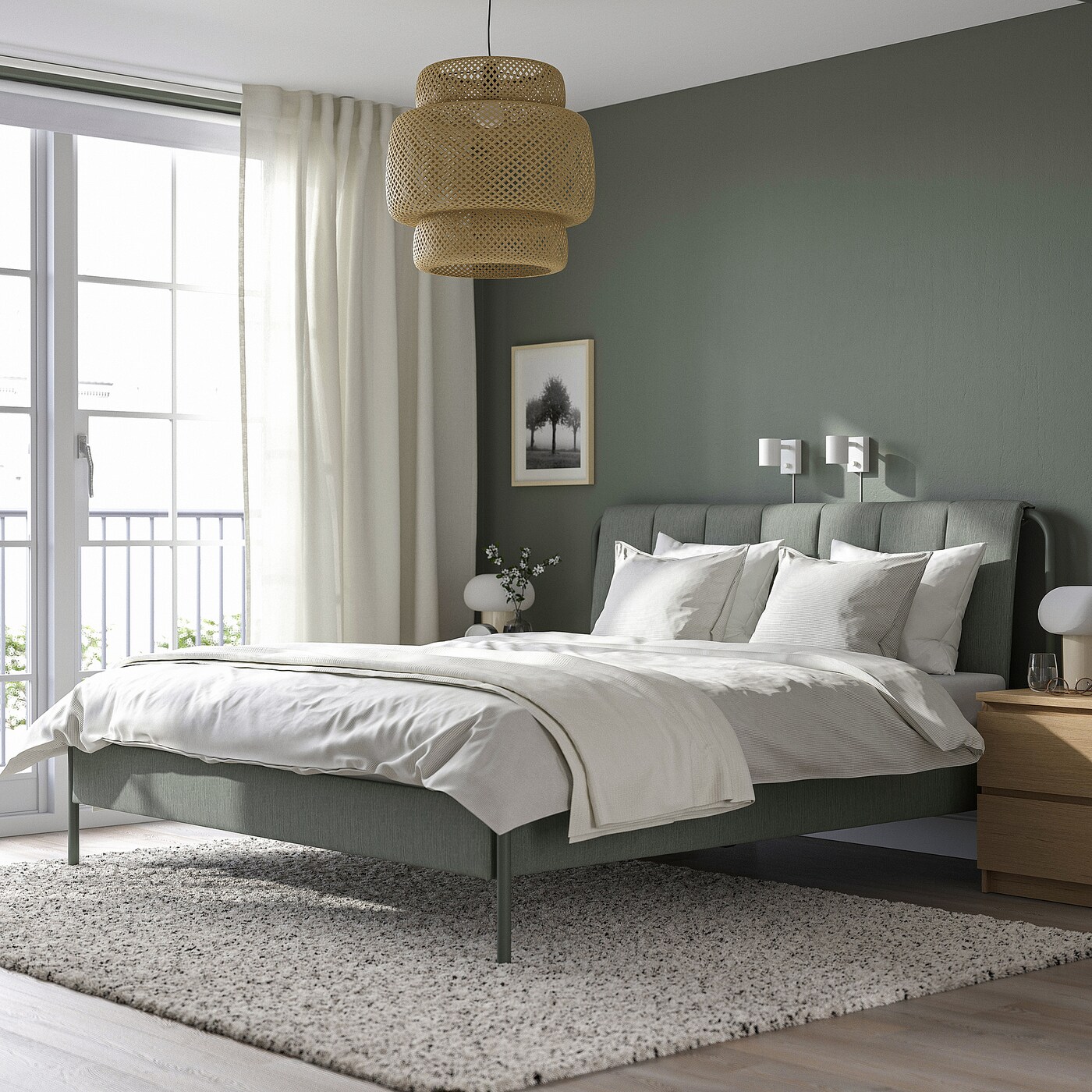 TÄllÅsen Upholstered Bed Frame With Mattress Kulsta Grey-green Valevåg 