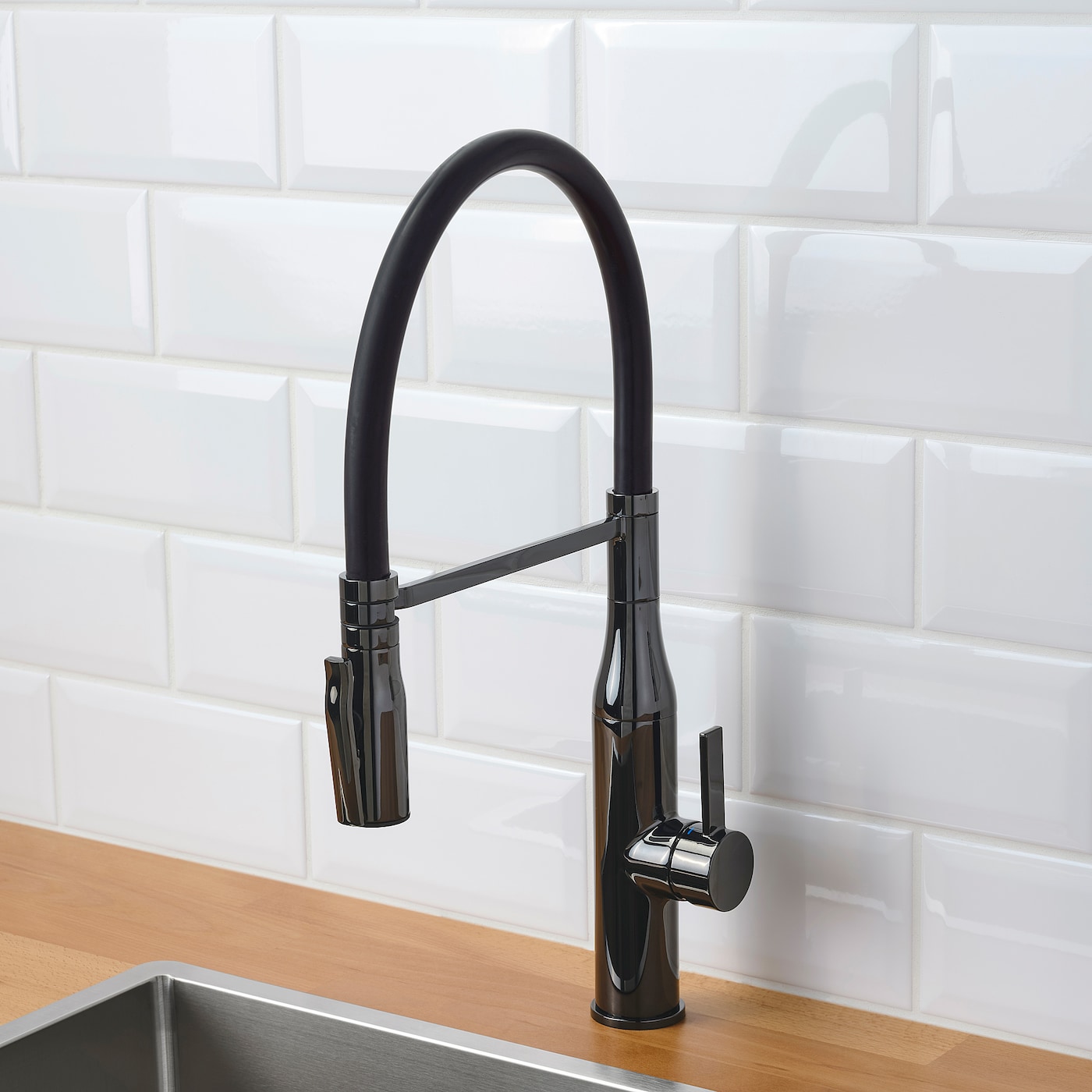 TOLLSJÖN kitchen mixer tap/handspray black polished metal - IKEA