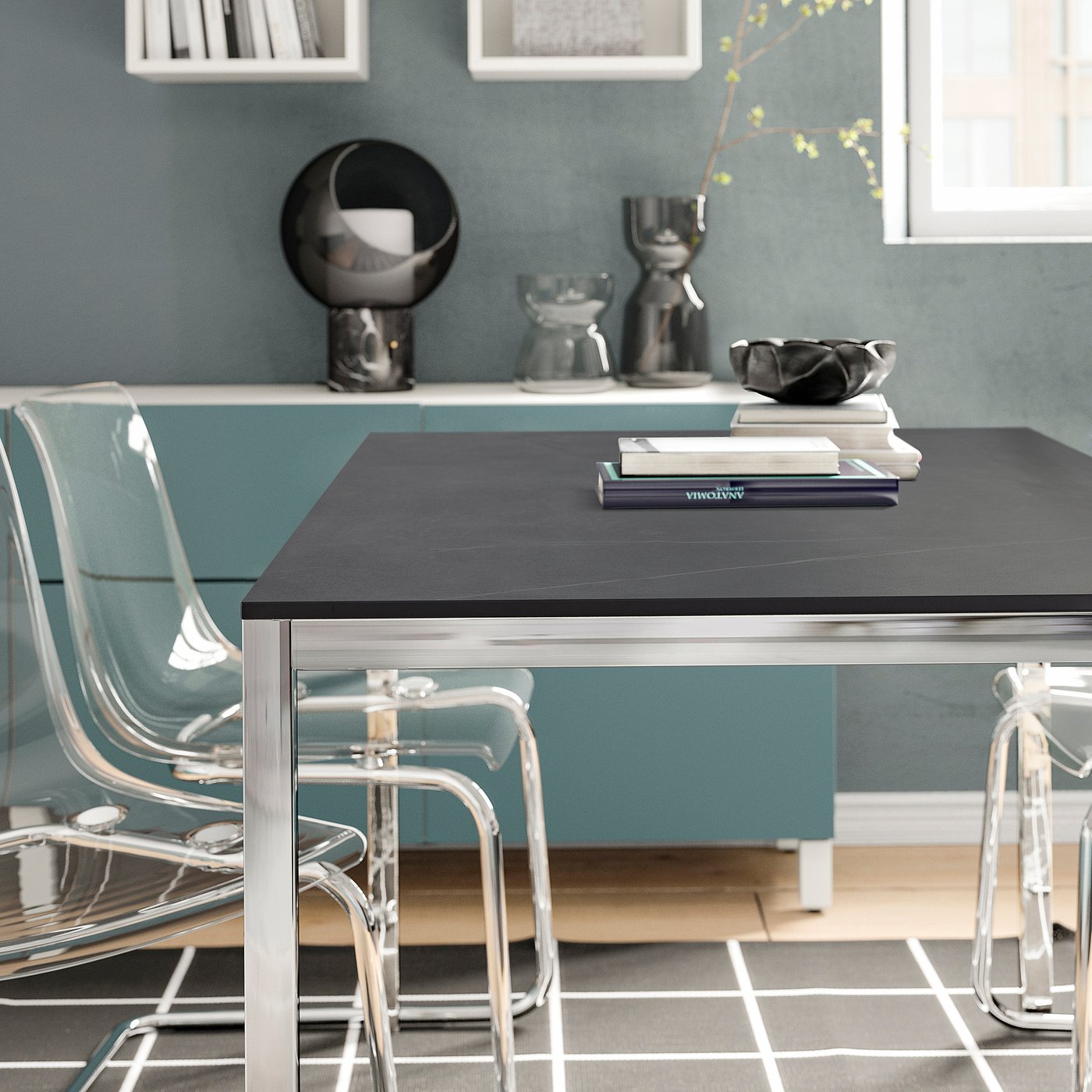 TORSBY table chrome-plated black/marble effect ceramic - IKEA