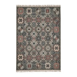 KLOCKBUSKE rug, flatwoven dark grey/flower - IKEA