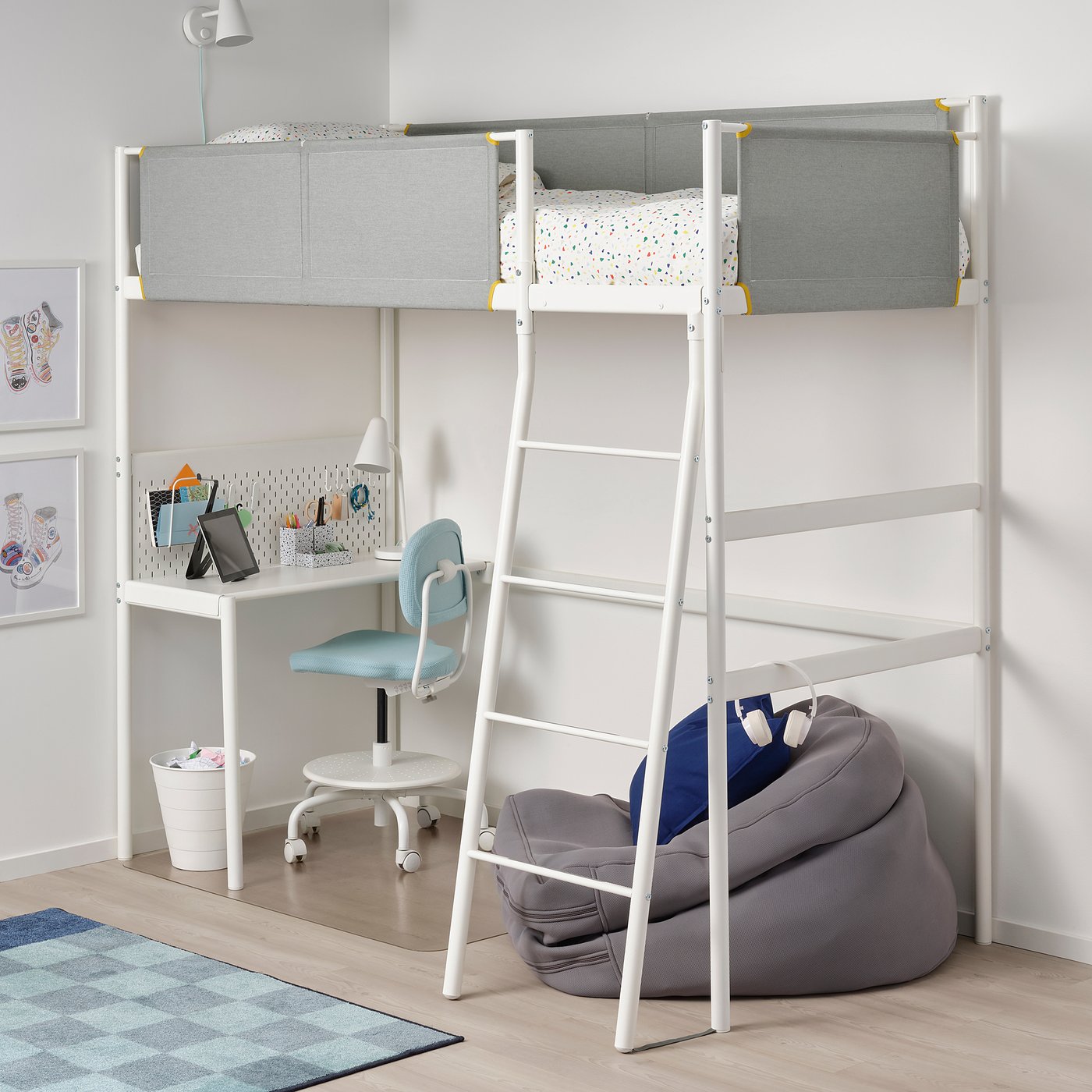 VITVAL loft bed frame with desk top white/light grey - IKEA