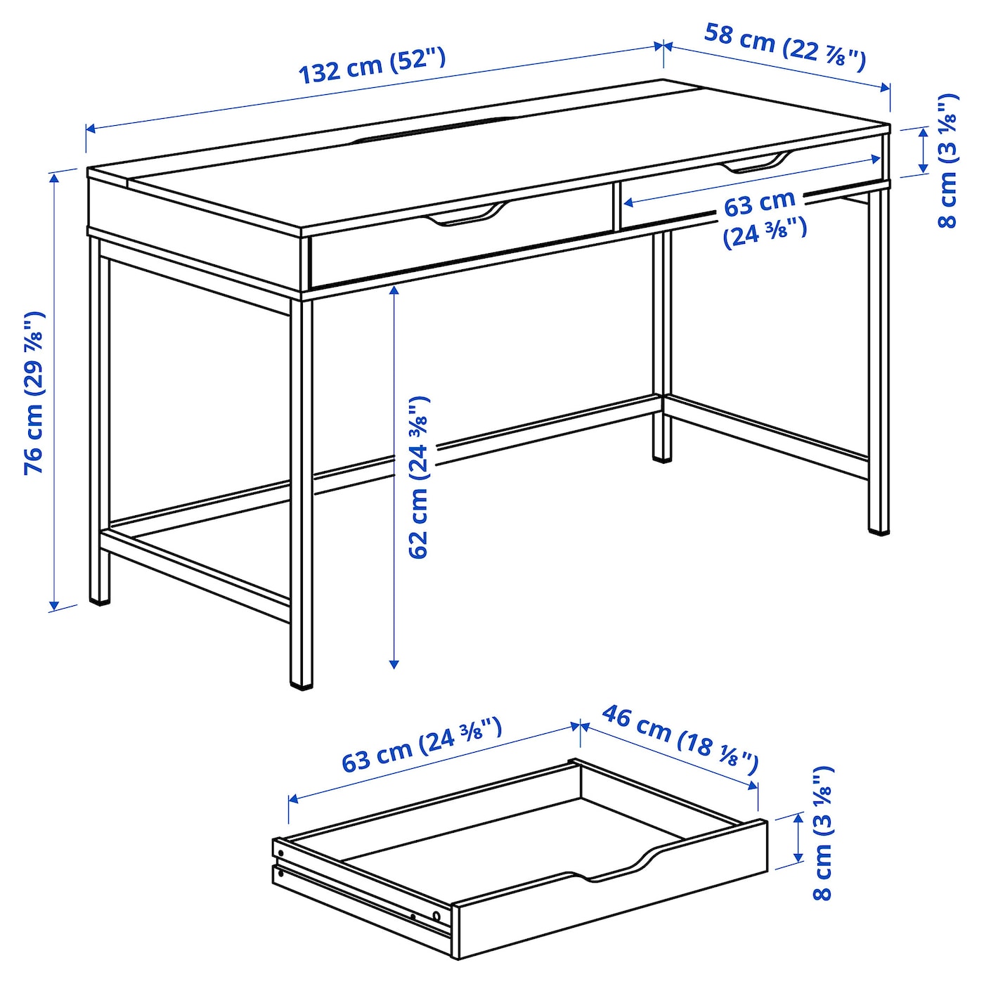 ALEX 阿来斯书桌白色- IKEA