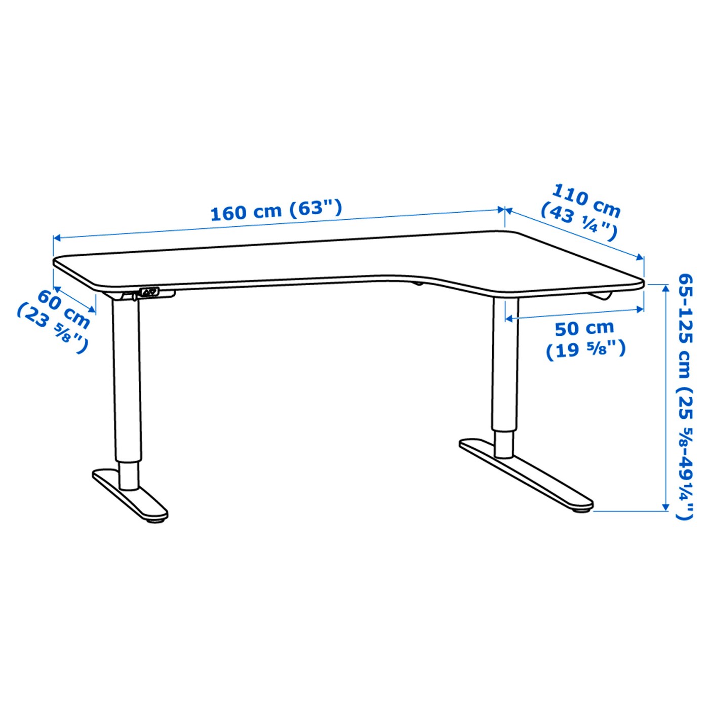 BEKANT 贝肯特坐/站两用式转角办公桌右油毡蓝色/白色- IKEA