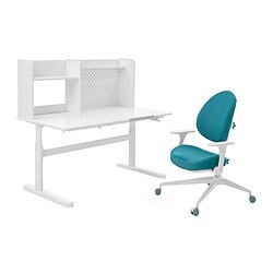BERGLÄRKA 贝利徕加/ GUNRIK 古里克儿童书桌和扶手椅白色/天蓝色- IKEA