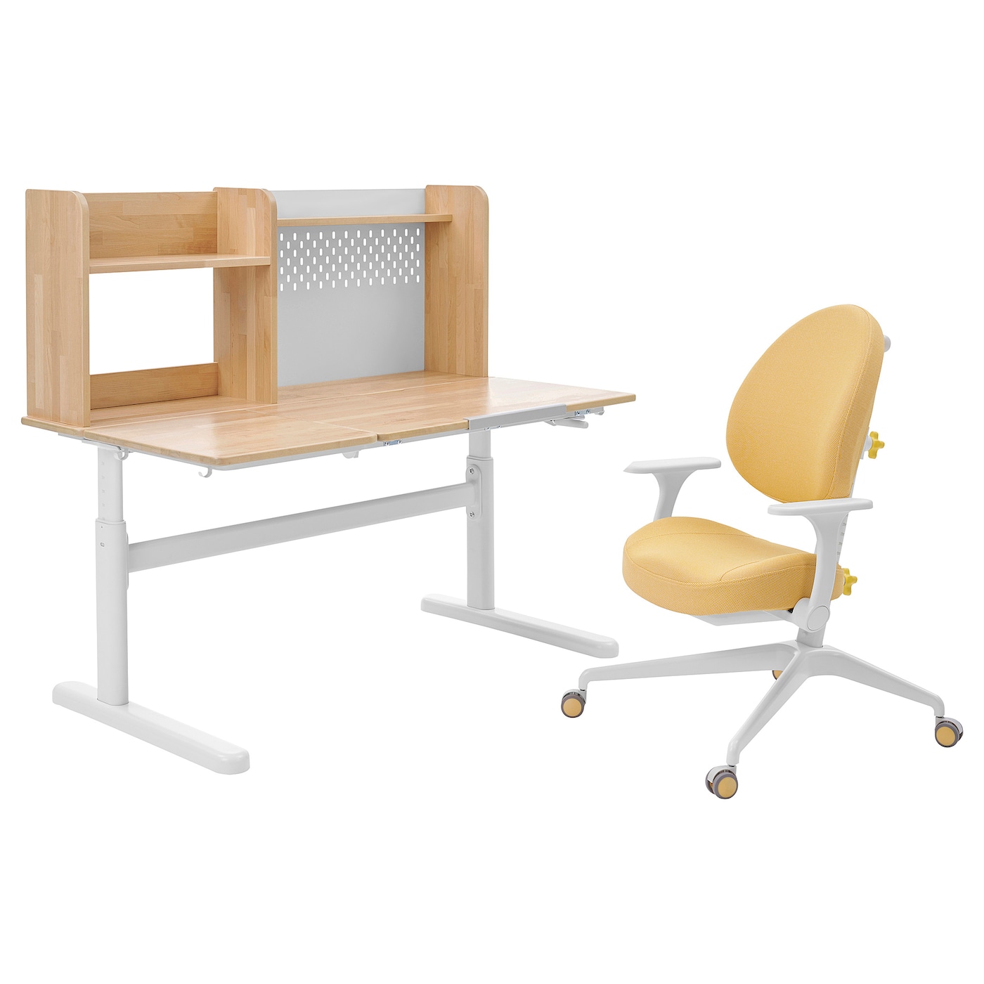 BERGLÄRKA 贝利徕加/ GUNRIK 古里克儿童书桌和扶手椅实心桦木/黄色- IKEA