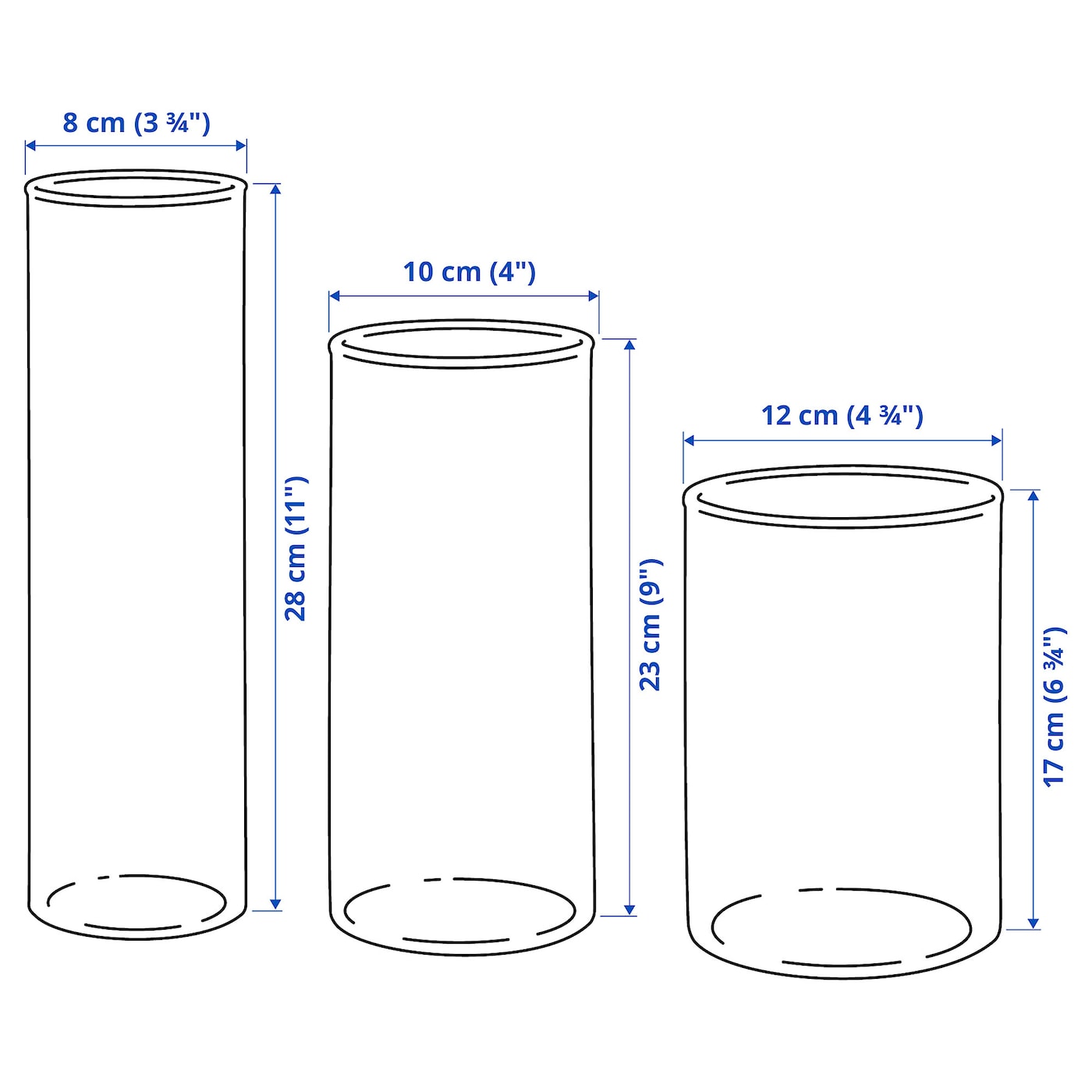 CYLINDER 西灵德花瓶，3件套透明玻璃- IKEA