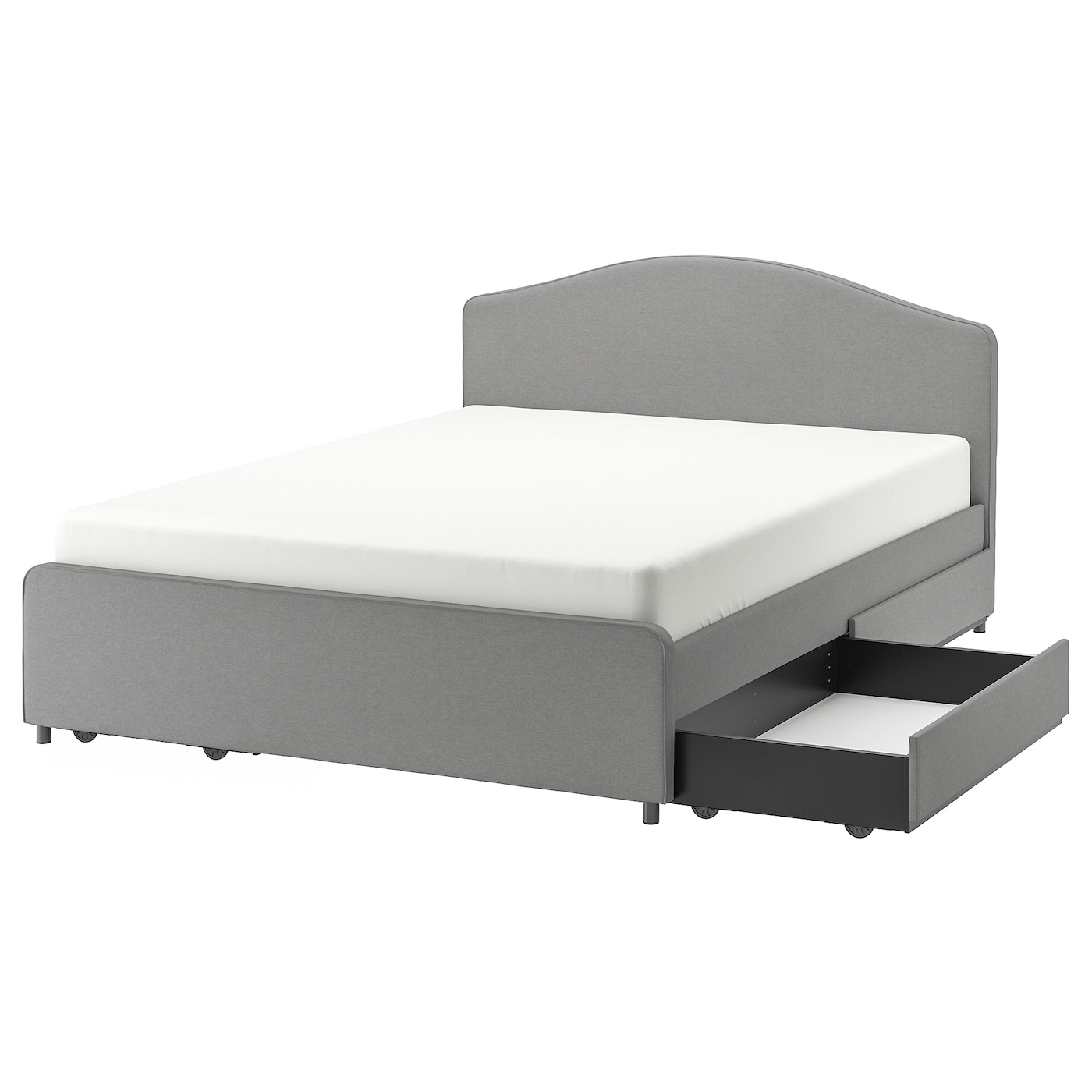 HAUGA 豪嘉软包床架含4个储物盒威索尔灰色- IKEA