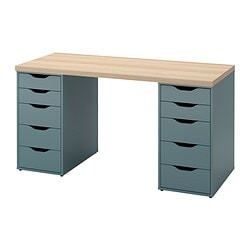 LAGKAPTEN 拉格开普/ ALEX 阿来斯书桌仿白色橡木纹/灰蓝色- IKEA