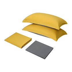 LAPPRÖR 拉普若 床上用品4件套 黄色/灰色 - IKEA
