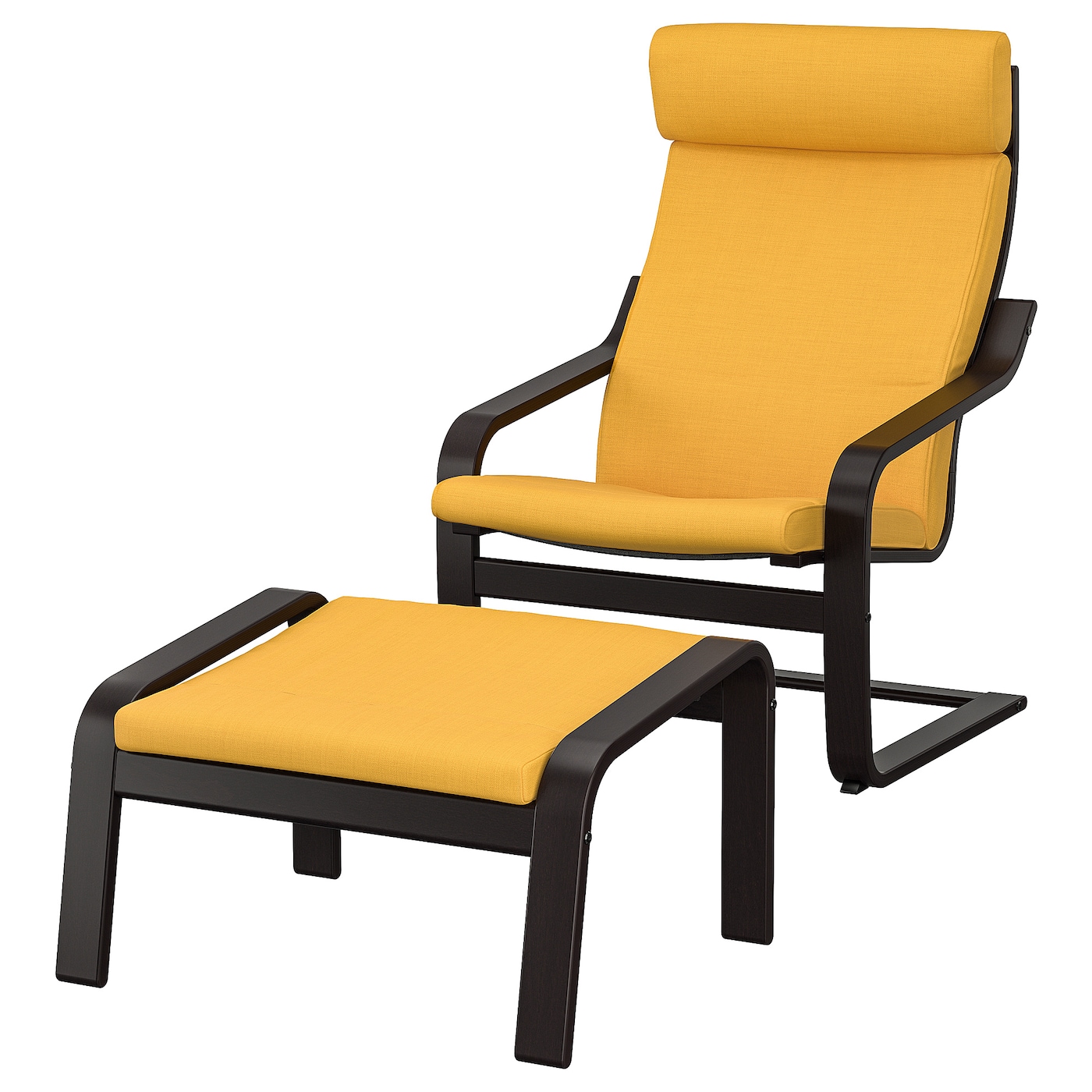POÄNG 波昂单人沙发/扶手椅和脚凳黑褐色/斯科特伯黄色- IKEA
