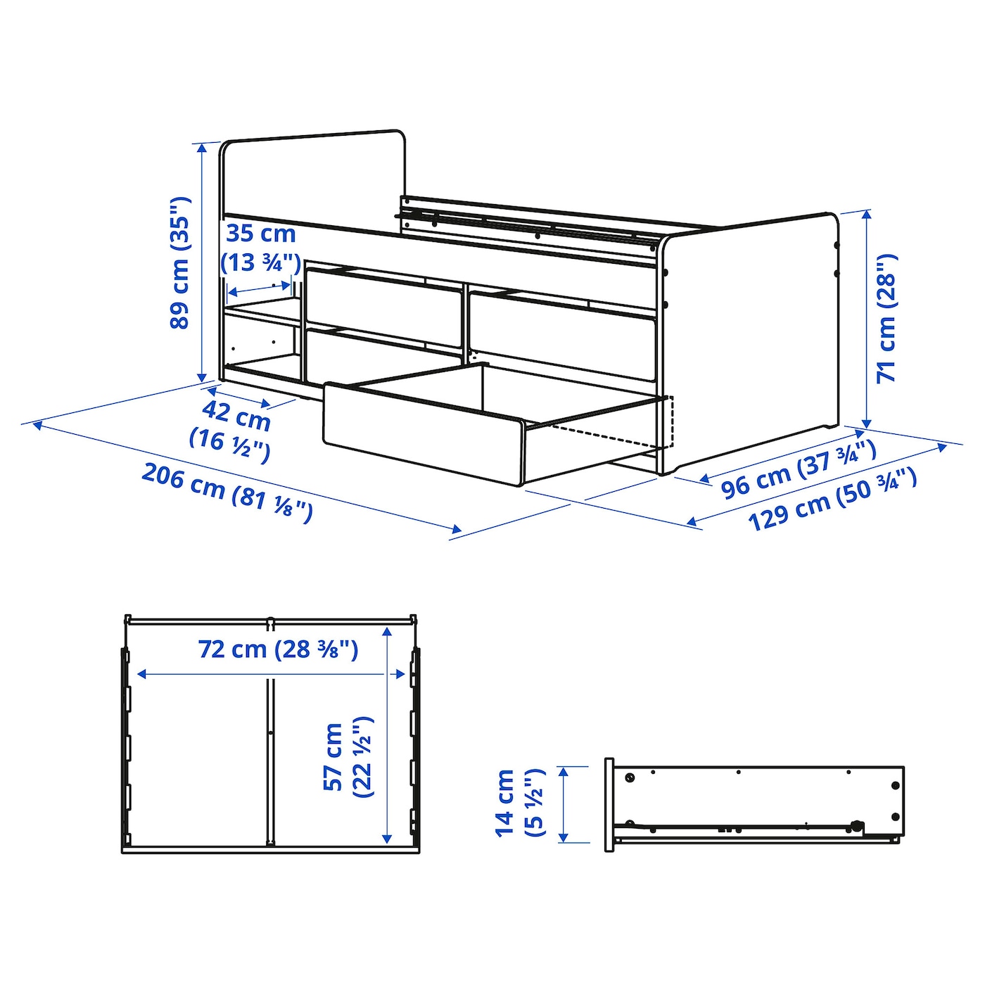 SLÄKT 斯莱克有储物空间的床架+床板白色- IKEA