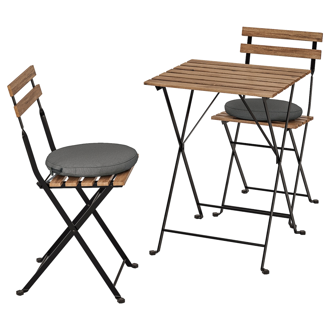 TÄRNÖ 塔尔诺桌子+2 椅子, 户外黑色/浅棕色染色/弗洛松／杜霍蒙深灰色 